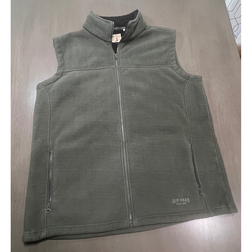 Red Head Brand Co Mens XL Fleece Vest Sherpa Lined Olive Green Full Zip Outdoor